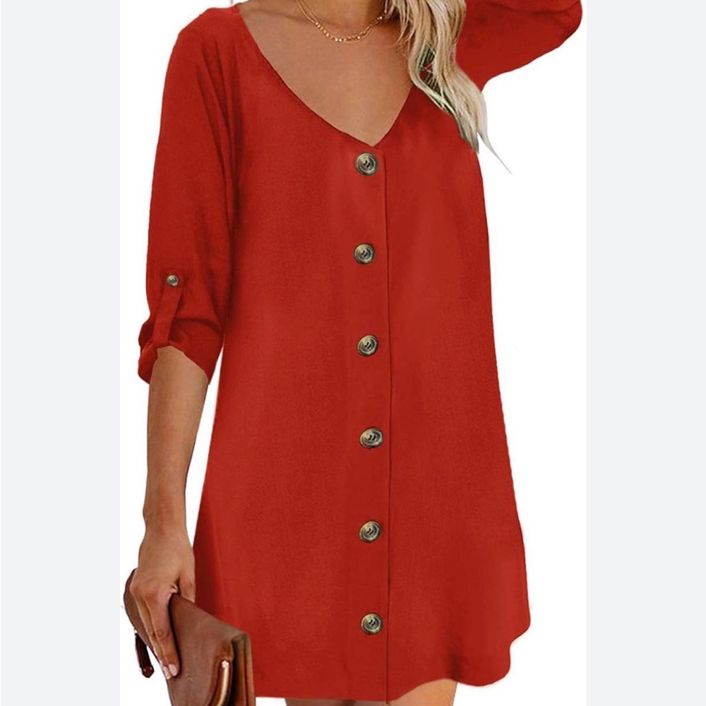 Entro Rust Button-Down Dress